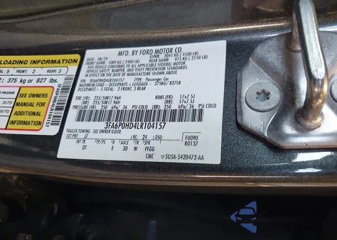 2020 Ford Fusion Se из США, поврежденный, VIN 3FA6P0HD4LR104157